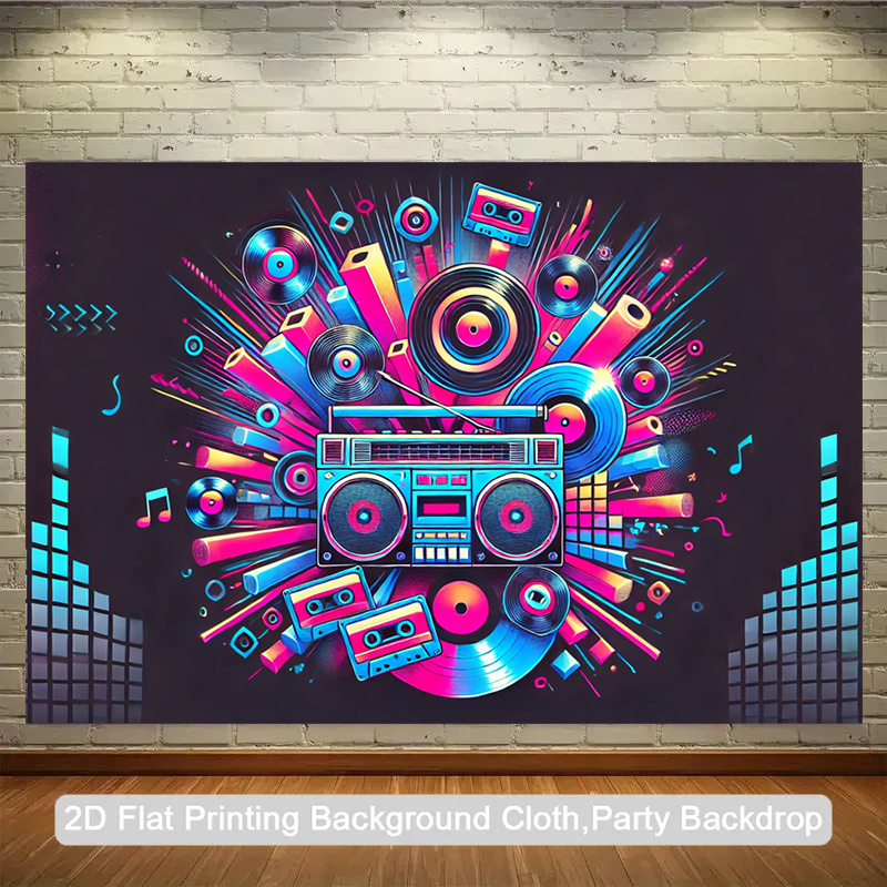 Audio Music In Background - 2D flat design, 1-piece packaging. Retro
