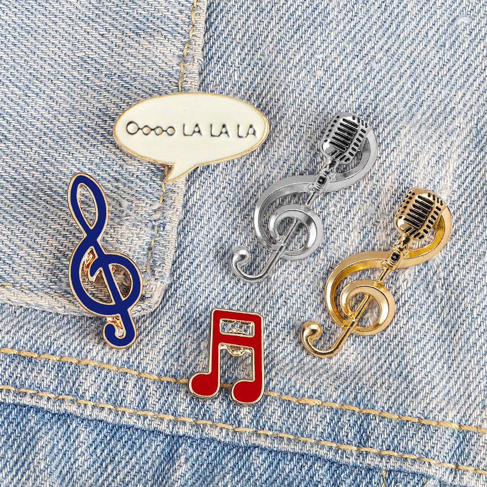 Audio Music Notes - Microphone Music Note Brooch Gold Color