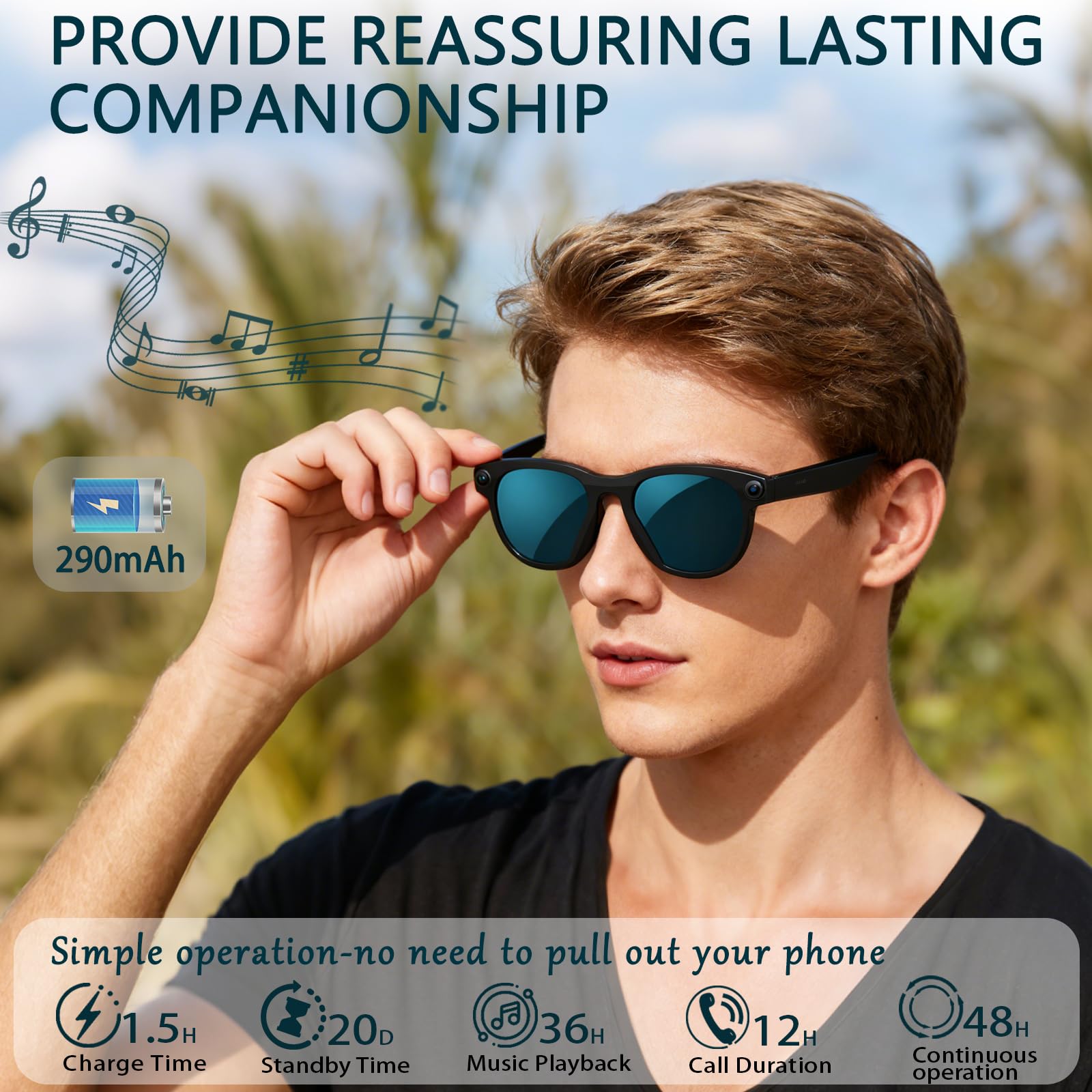Black Smart Ai Glasses for Men - огляд і ціна Audio Music Arabic